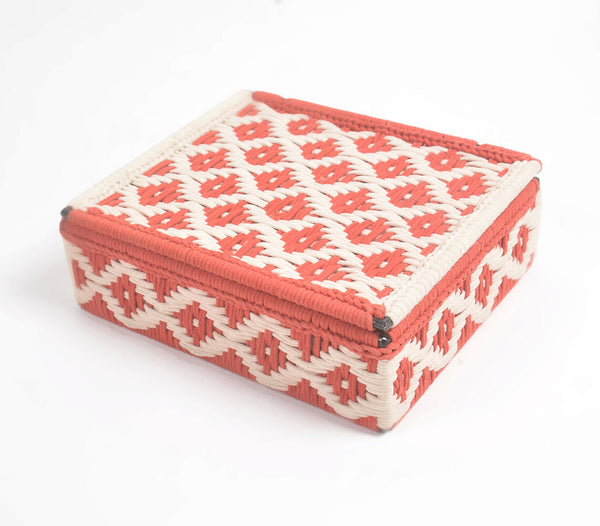 Handwoven Recycled Cotton Red-White Jewelry Box