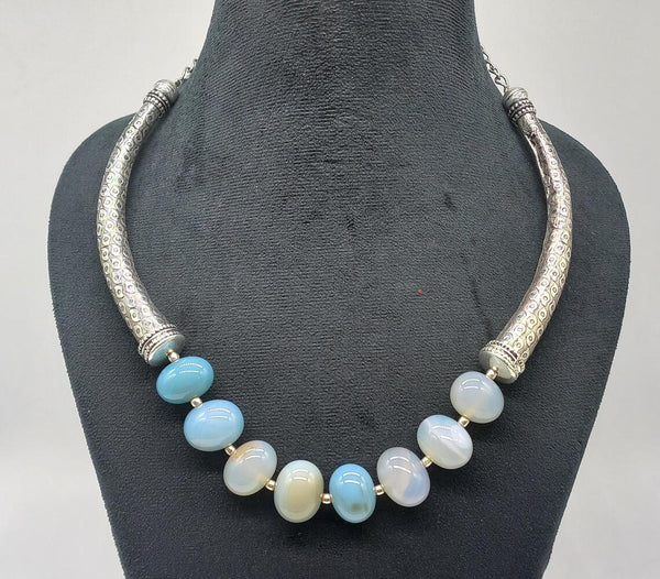 Sky Blue Agate Stones Fancy Necklace