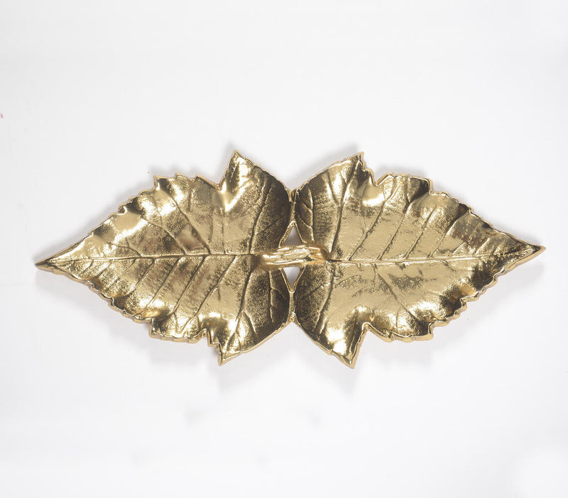 Aluminum Cast Golden Maple Leaves Trinket Dish