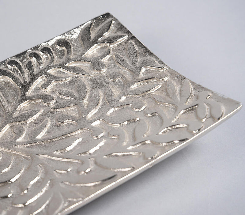 Floral Embossed Aluminium Trinket Tray