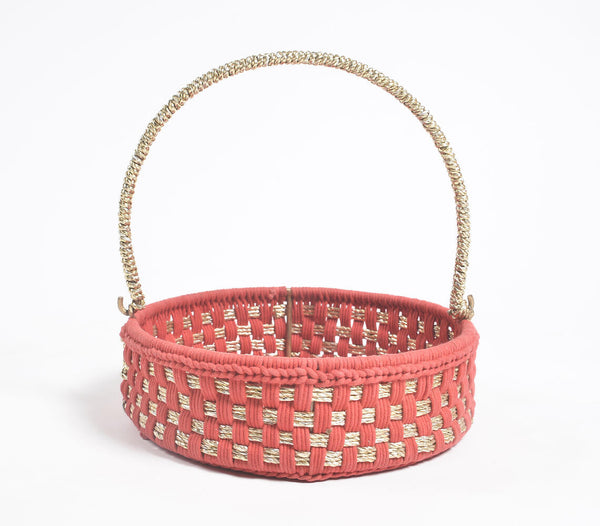 Handwoven Red Basket with Handle