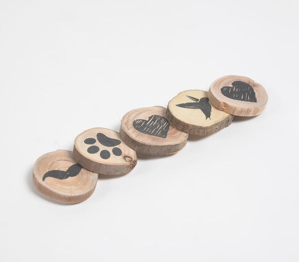Handcrafted Monochromatic Wooden Magnets (Set of 5)