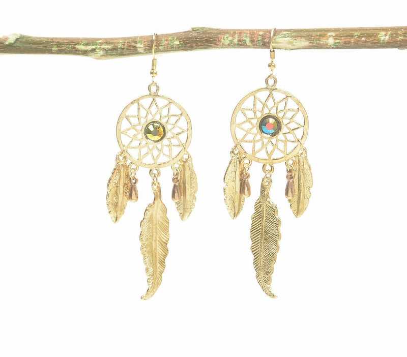 Gold-Toned Dreamcatcher Dangle Earrings - Homefaire