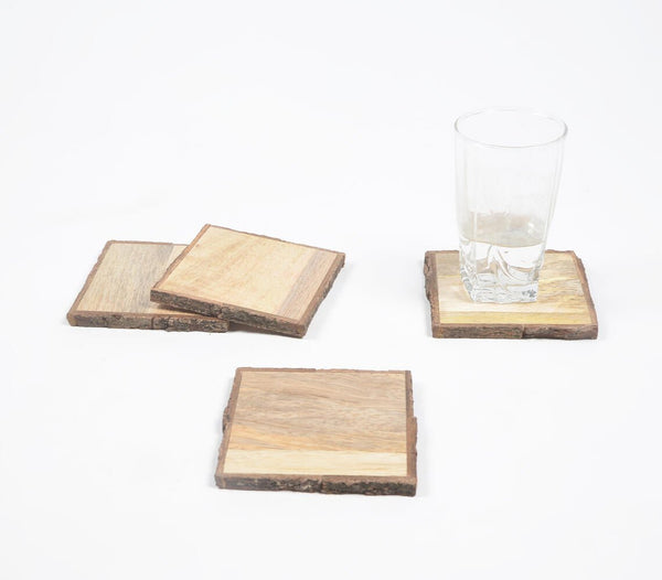 Hand Cut Wooden Bark Coasters (Set Of 4) - Homefaire