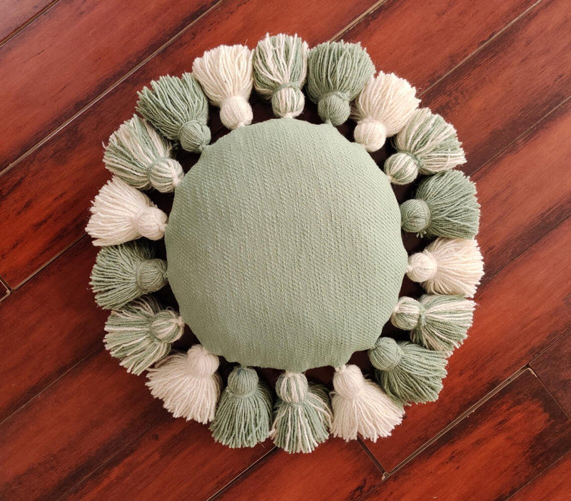 Handwoven Fluffy Tasseled Sage Cushion cover - Homefaire